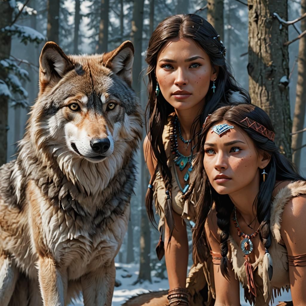 Majestic Wolf and Native Friend in Photorealistic Detail