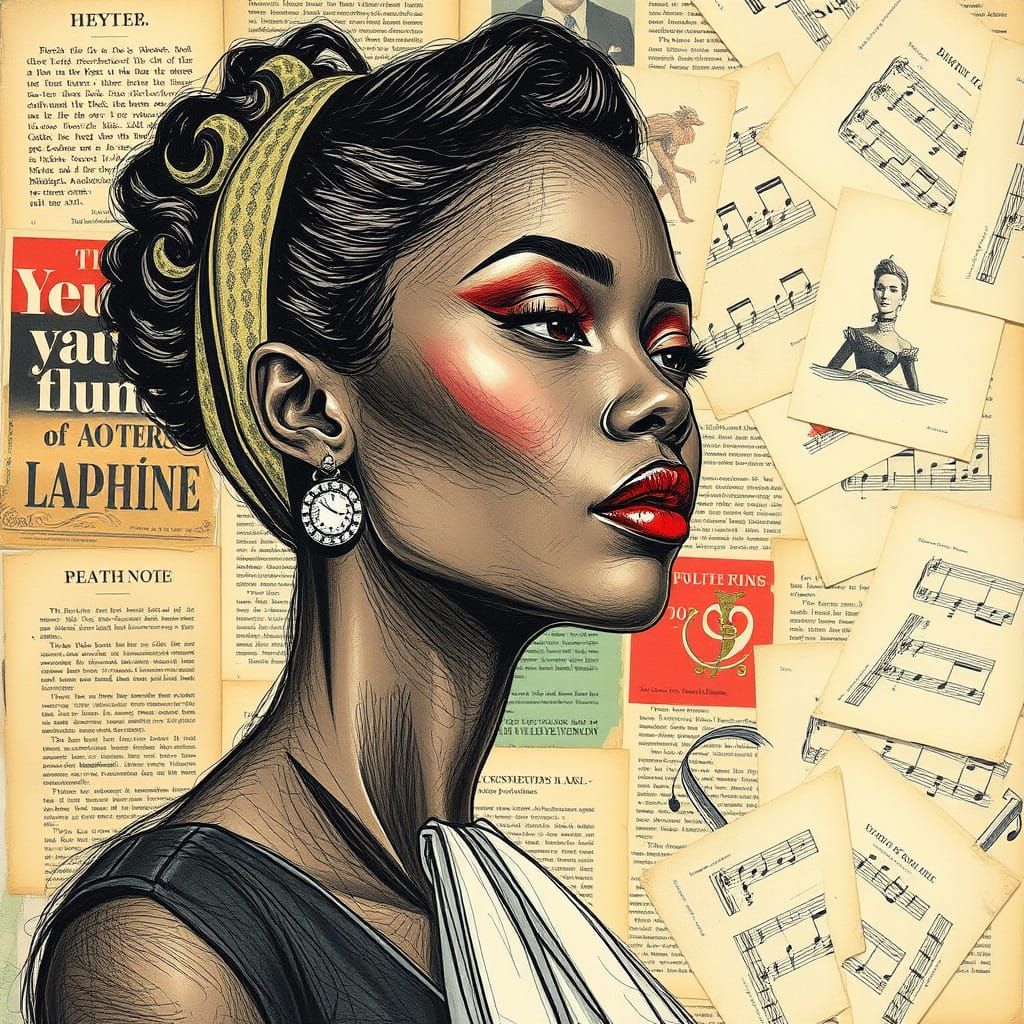 Elegant Woman in Pencil Sketch Collage