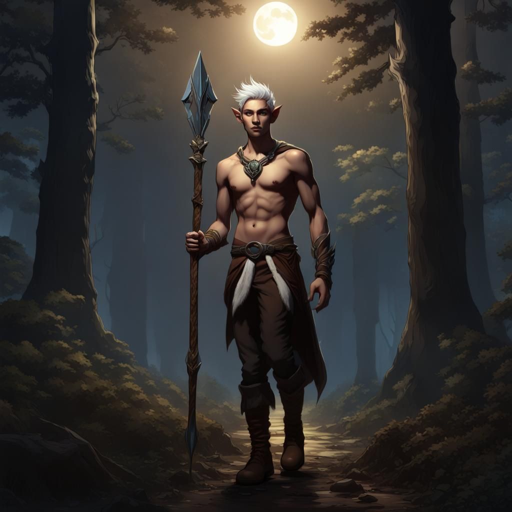 Moonlit Elf Warrior in Hyperdetailed Dark Fantasy Art