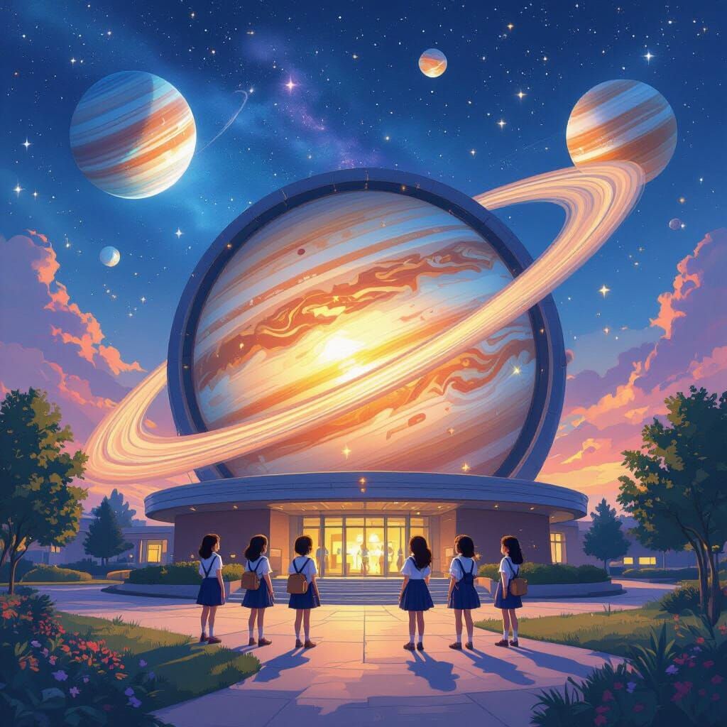 Astronomical Dome in Schoolyard with Students