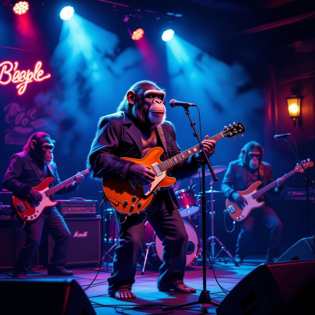 Chimpanzee Blues Band Performs Live in Smoky Bar