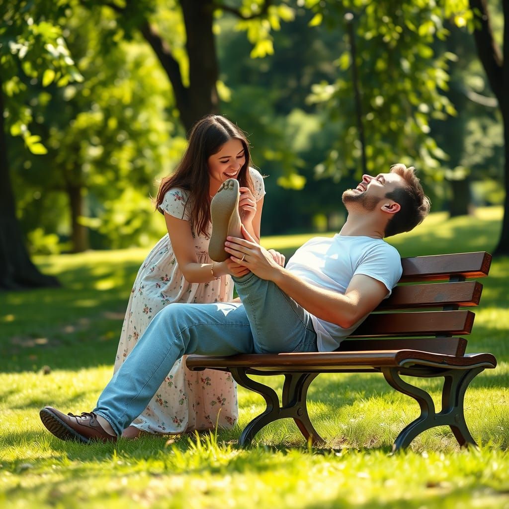 Playful Tickle in the Park: A Hyperrealistic Rendering