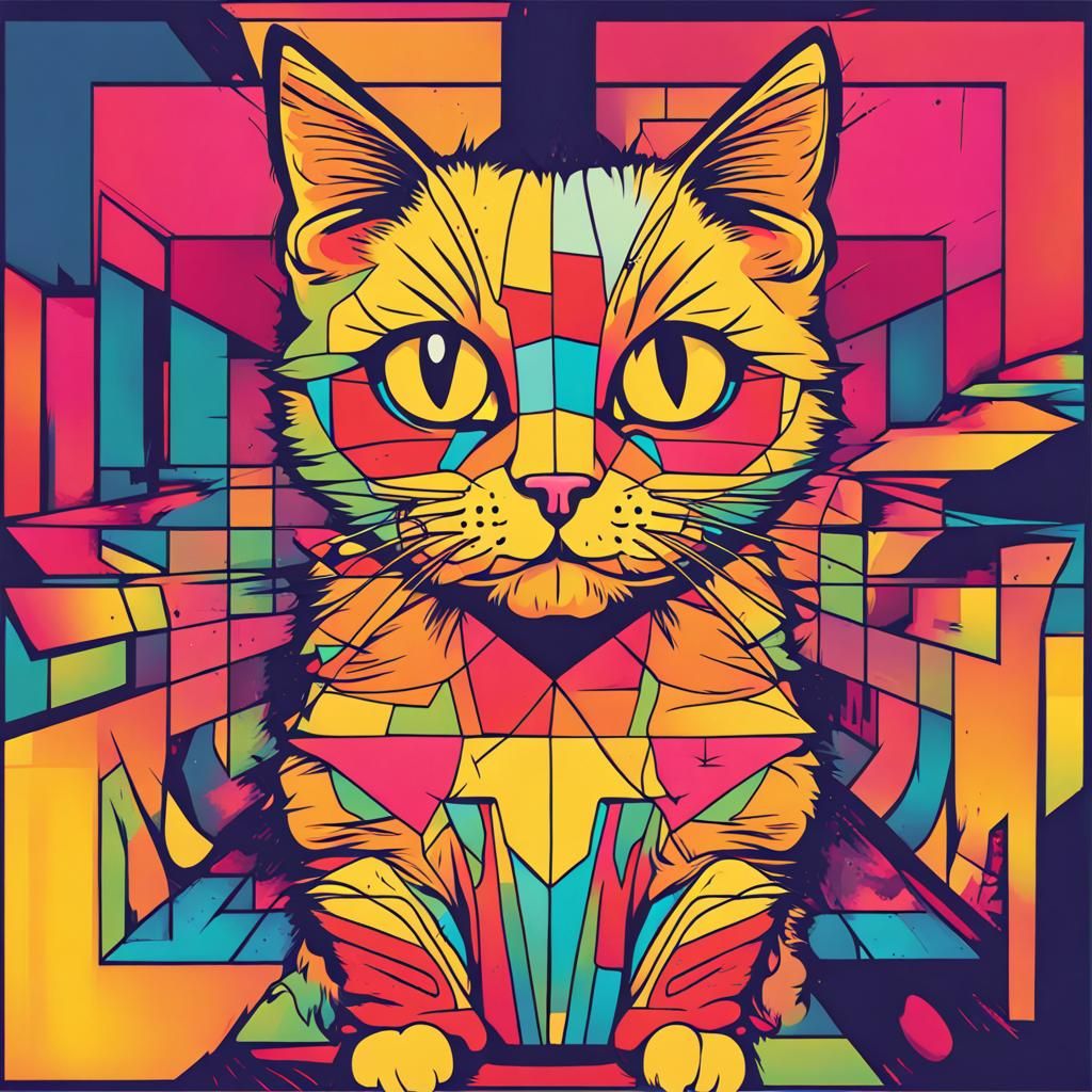 Gummy Cat: Digital Pop Art in Bauhaus Style