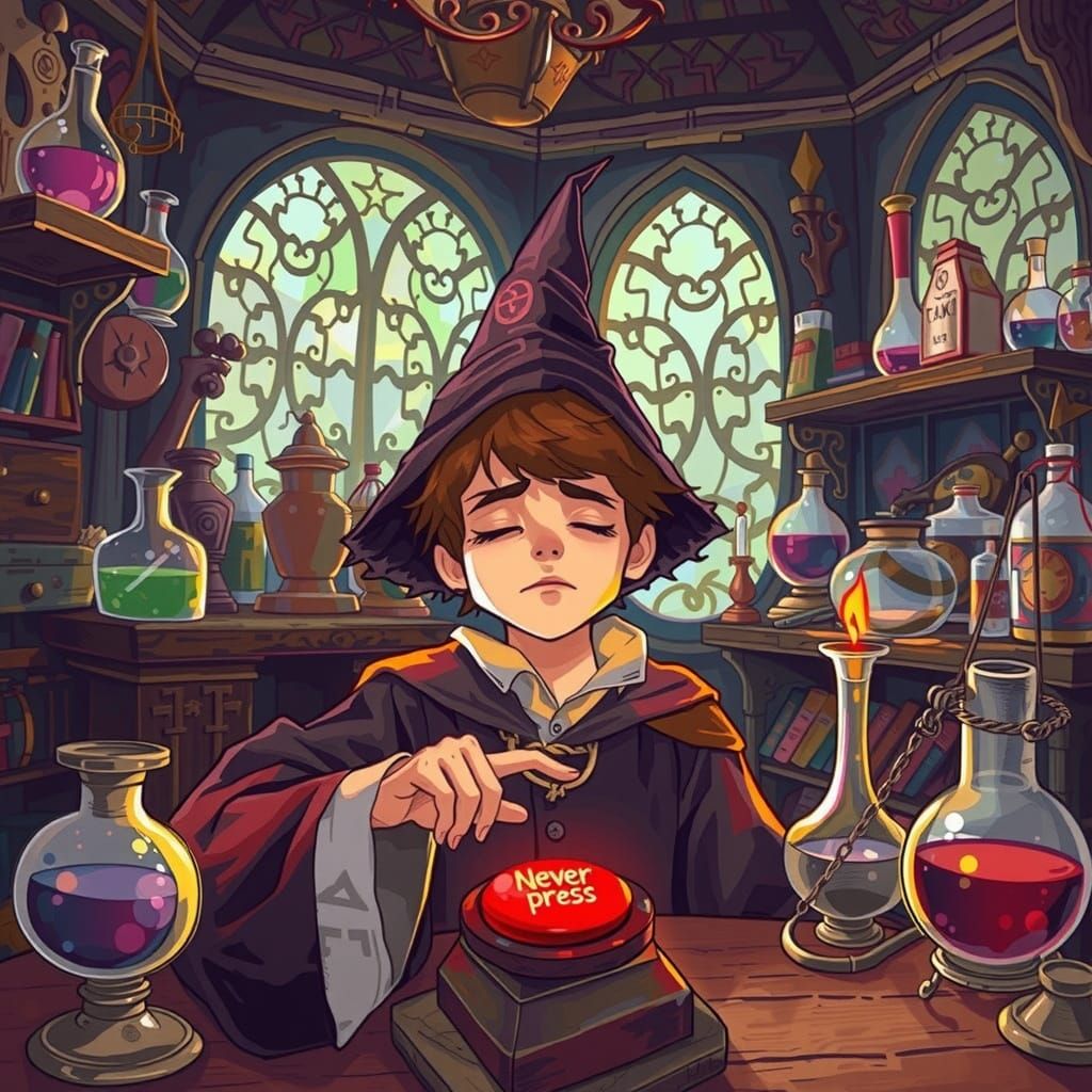 Young Apprentice Defies Forbidden Knowledge in Vibrant Graff...