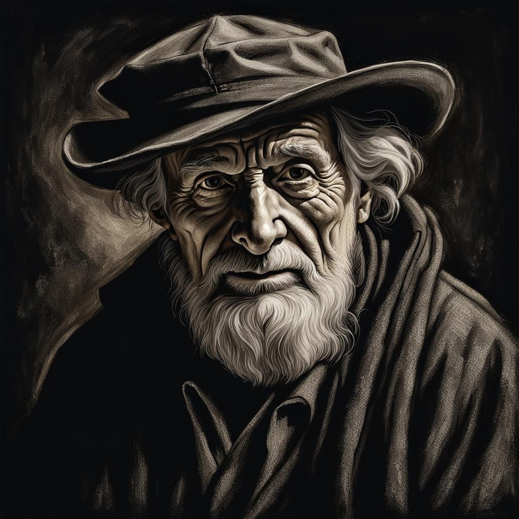 Monochrome Portrait of an Old Man in Oil Paint
