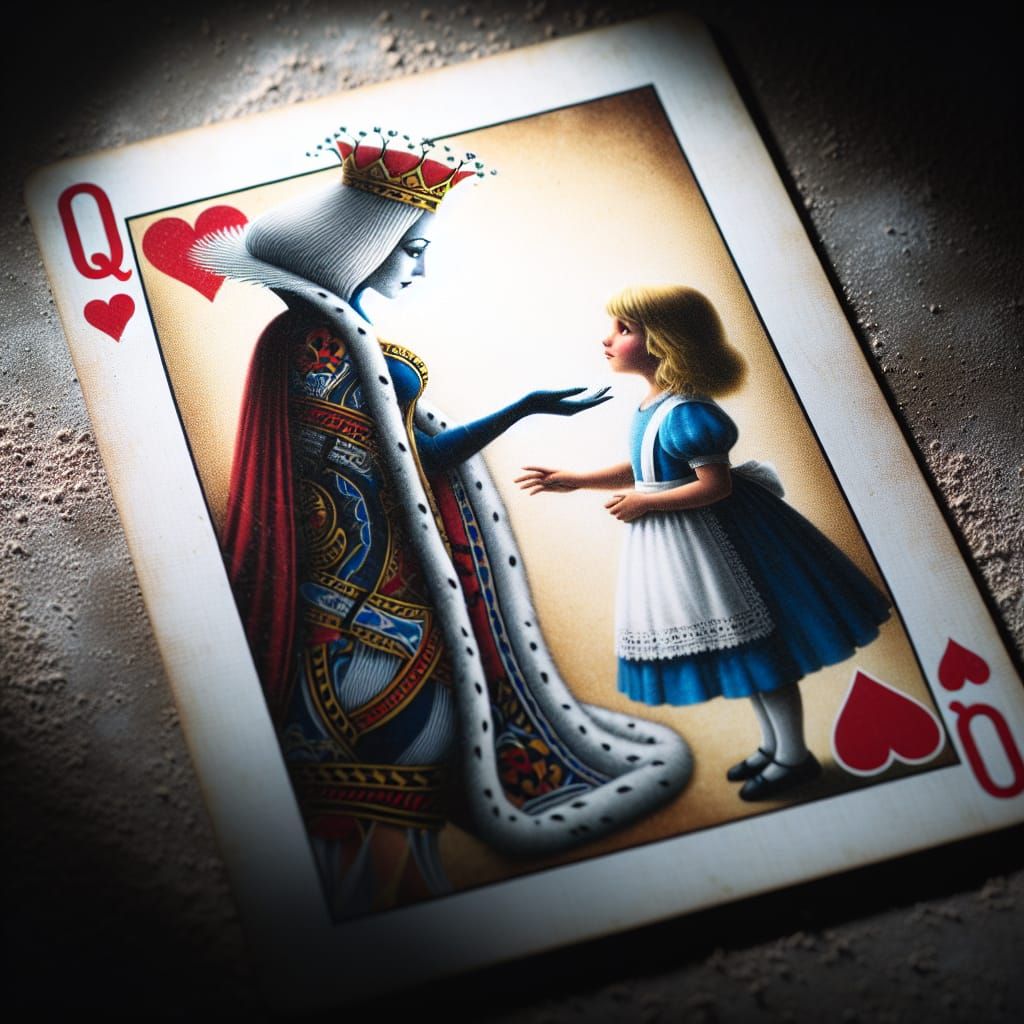Queen of Hearts Reaching for Alice