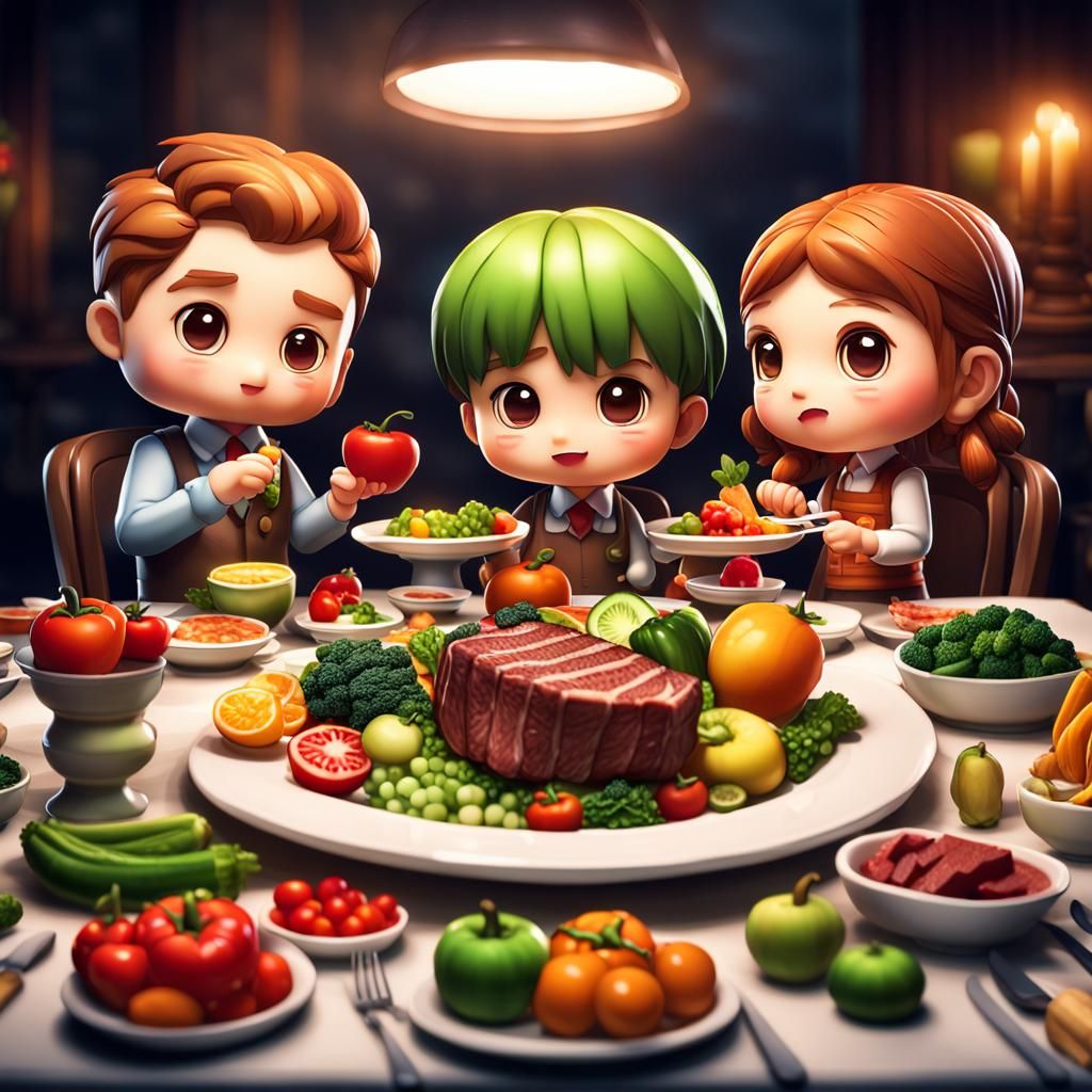 Chibi Fruits and Vegetables Family Dinner
