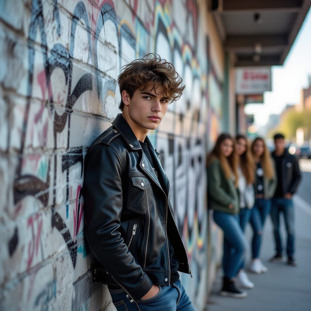 Rocker Teenager Posing in Cinematic Film Still
