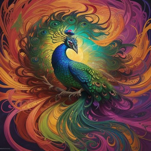 Dragon Peacock Woman in Abstract Expressionism