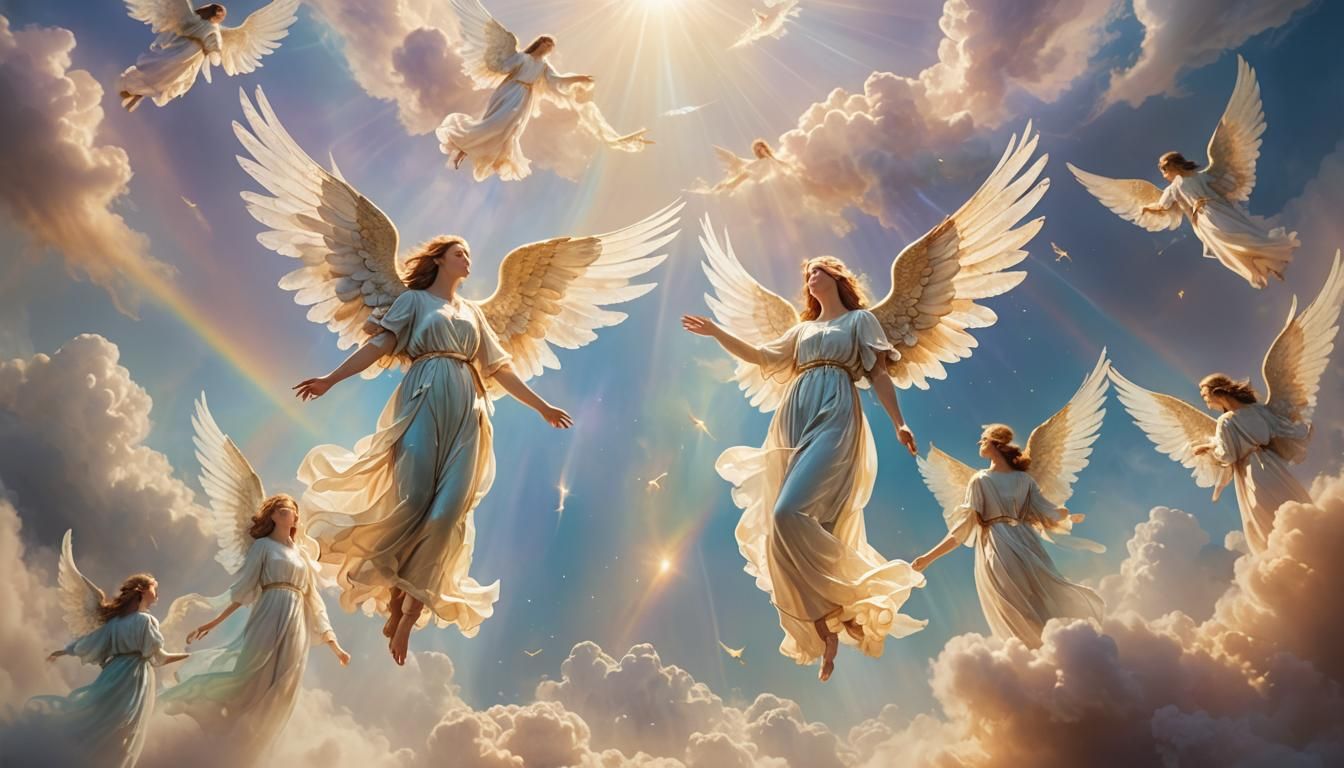 Dreamlike Angels Floating in Ethereal Mist