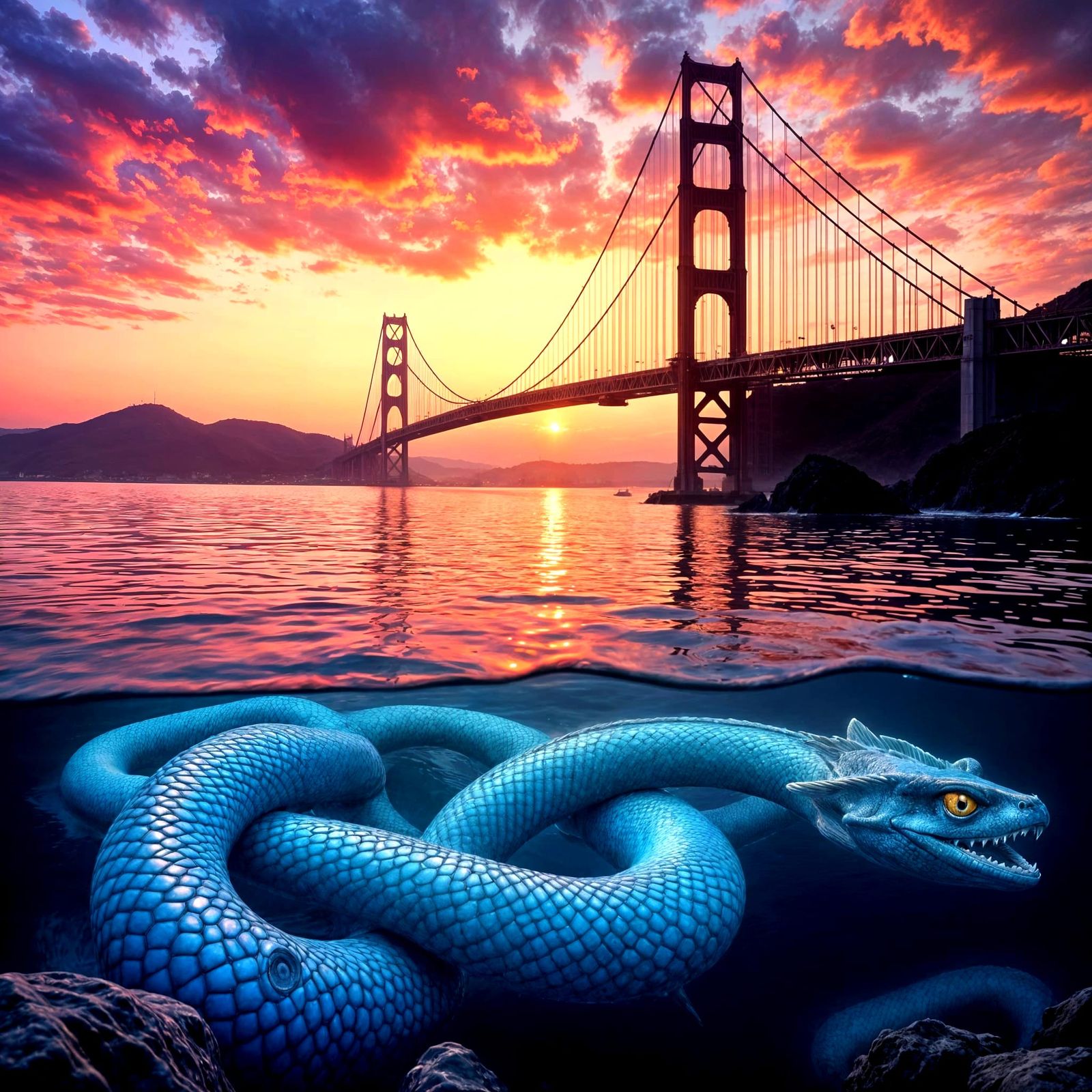 Bay Bridge Sunrise With Iridescent Sea Serpent