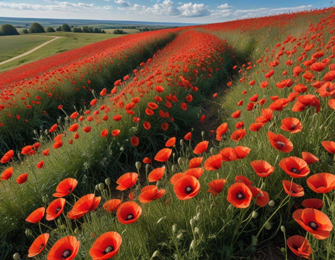 Endless Field of Vibrant Red Poppies in a Stunning Landscape