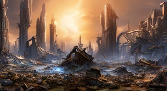 Detailed Ruined Futuristic City on Alien World