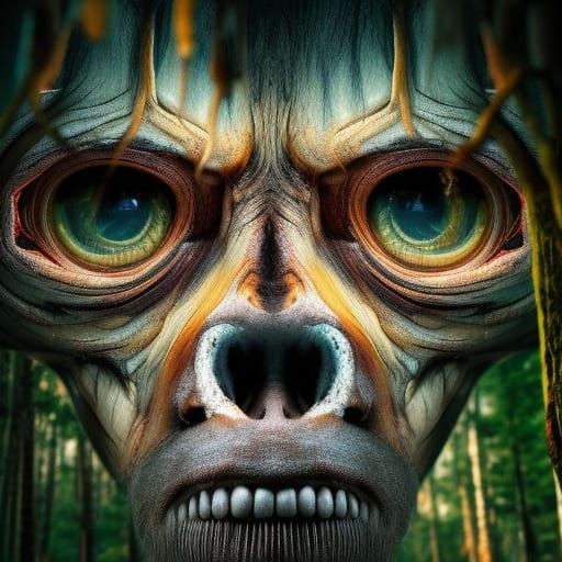 surreal forest sunset reflected in bigfoots eyeballs  Epic c...