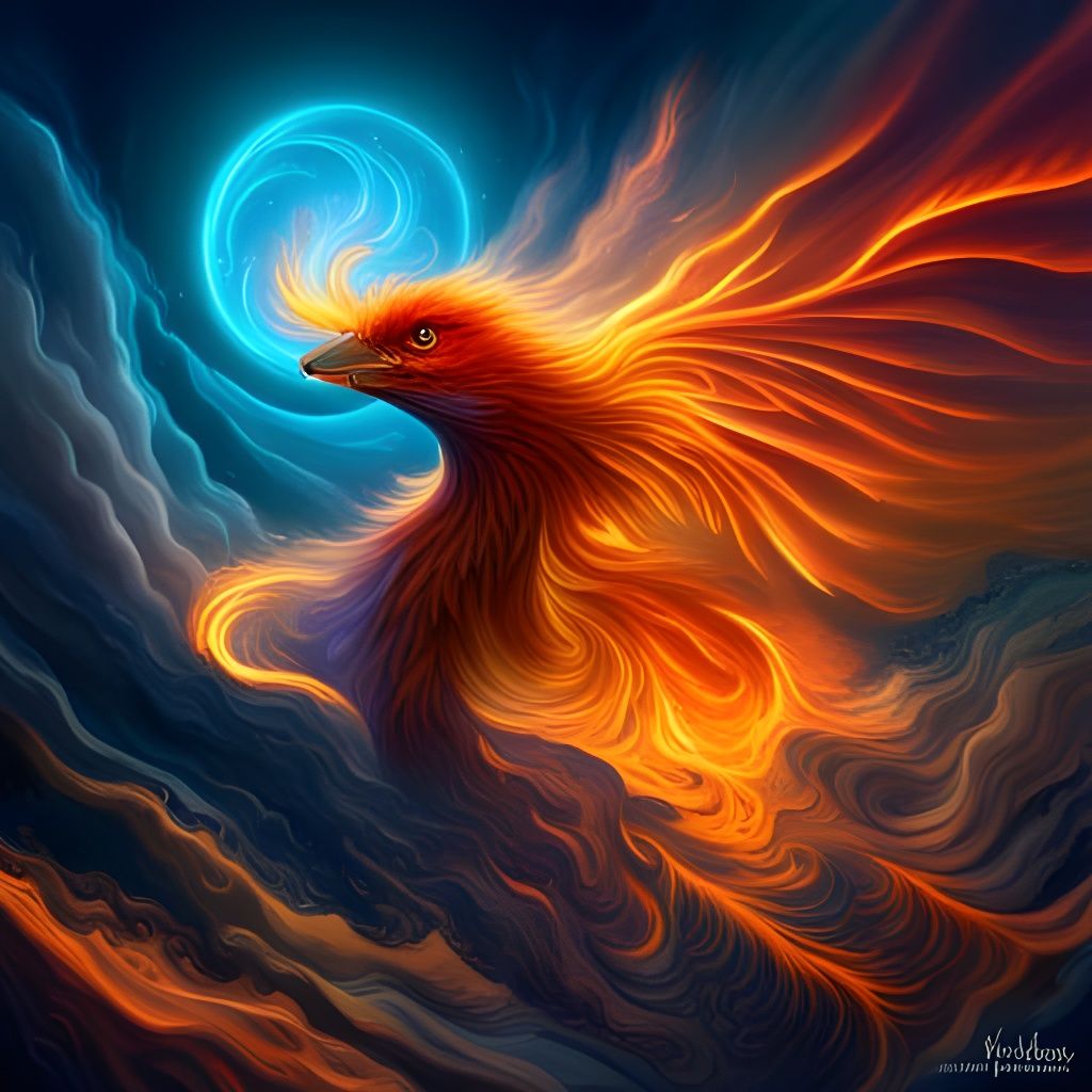 Flaming Phoenix Bird in Detailed Fantasy Art