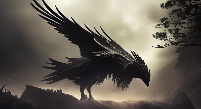 Majestic Black Winged Beast in Dark Fantasy Art