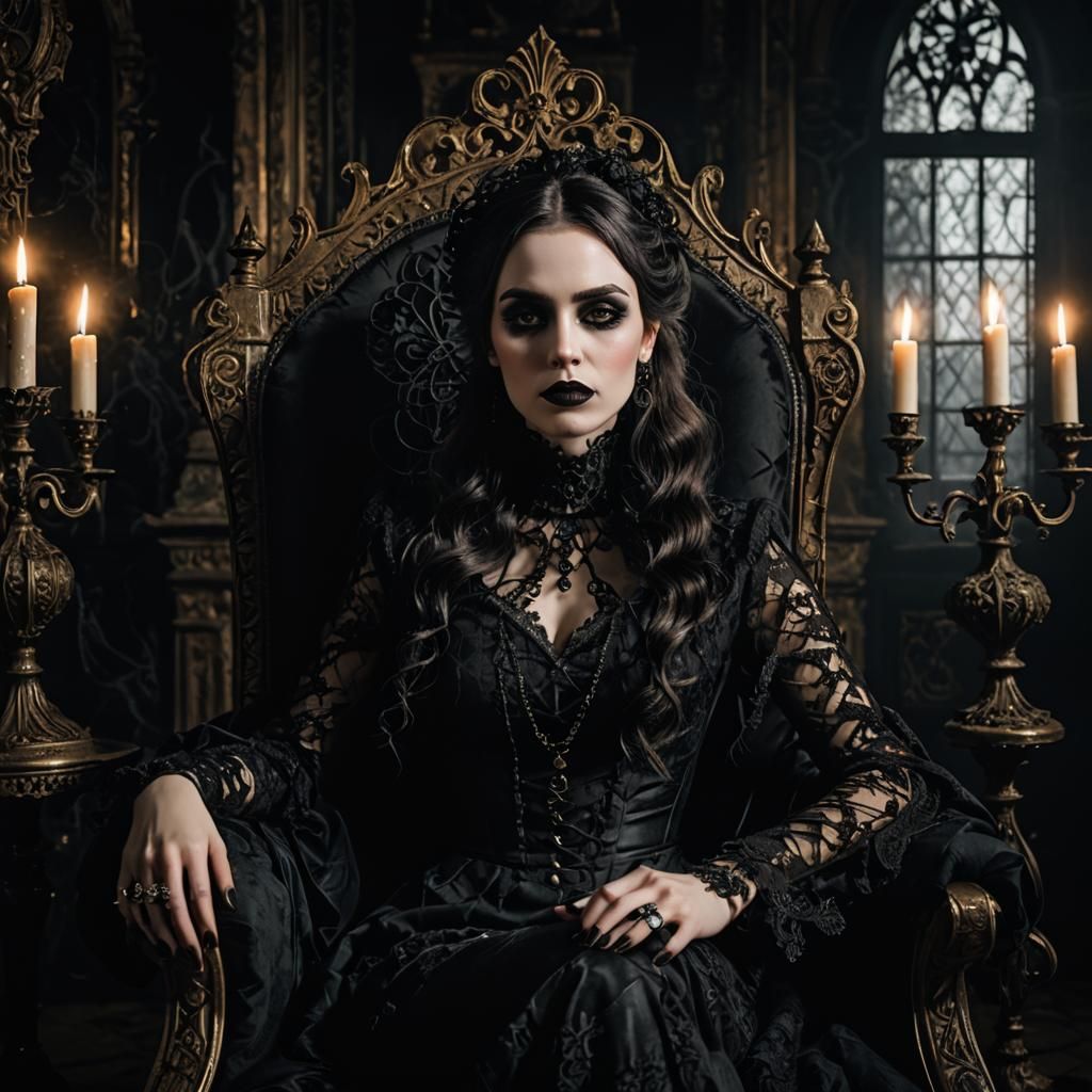 Gothic Portrait of Girl in Ornate Chair