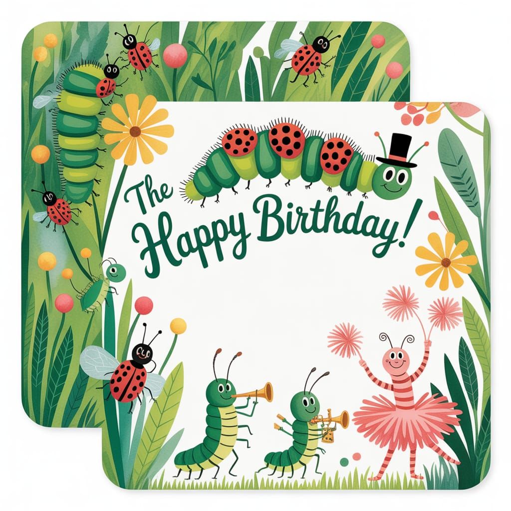 Whimsical Caterpillar Birthday Parade in Watercolor Garden