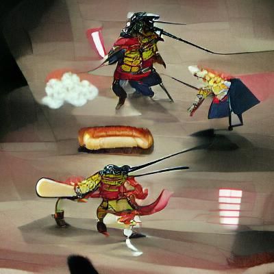 Hot Dog Samurai Battle: Digital Art