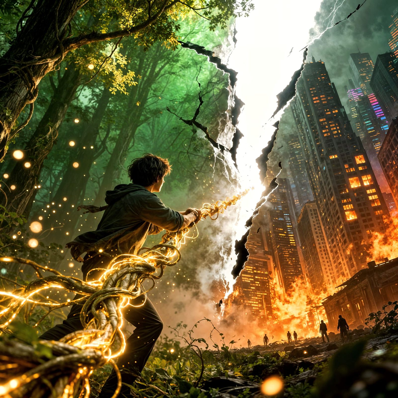 Dreamer Pulled Through Radiant Forest to Nightmare City