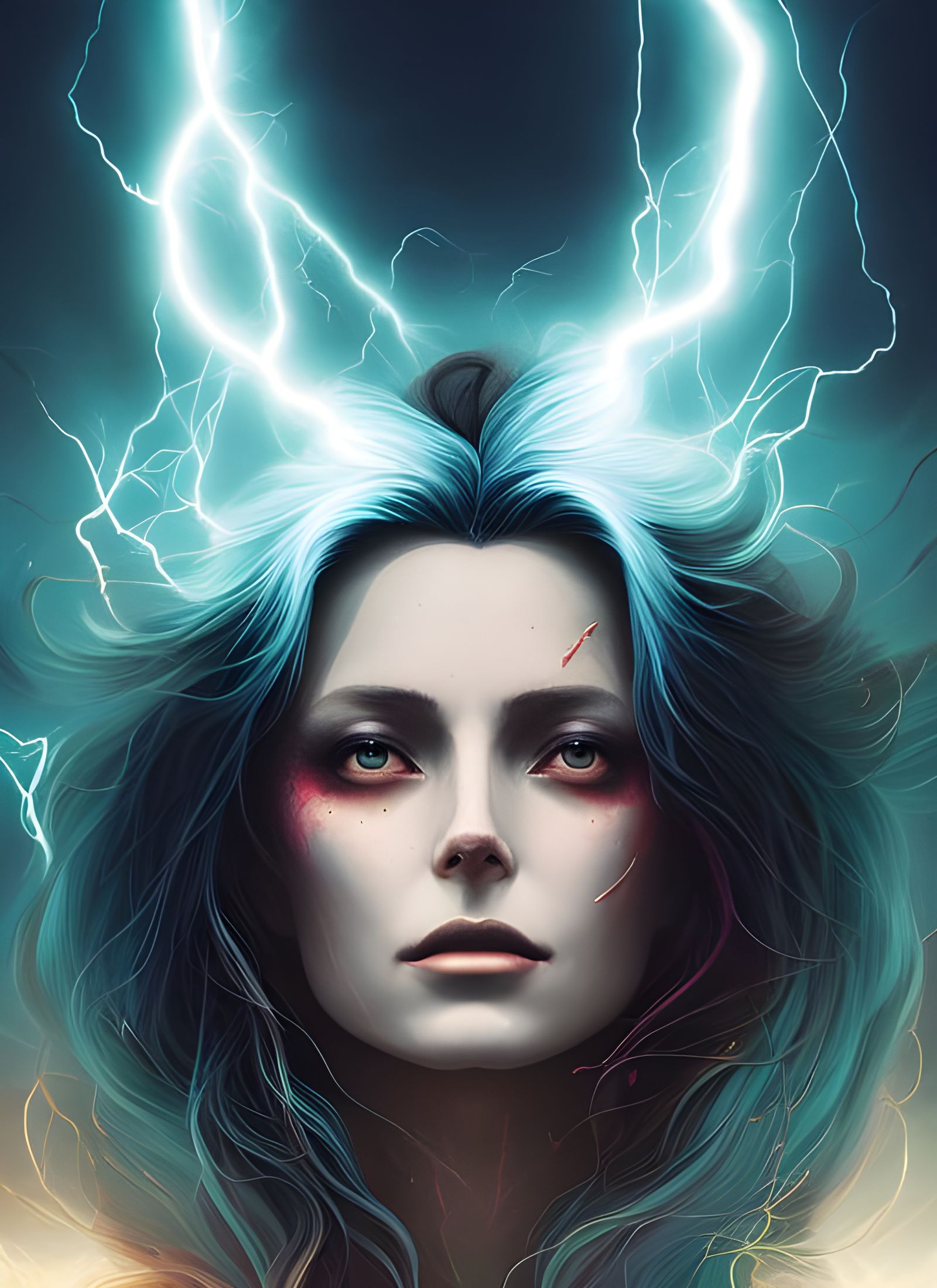 Lightning Woman Portrait in Digital Romanticism Style