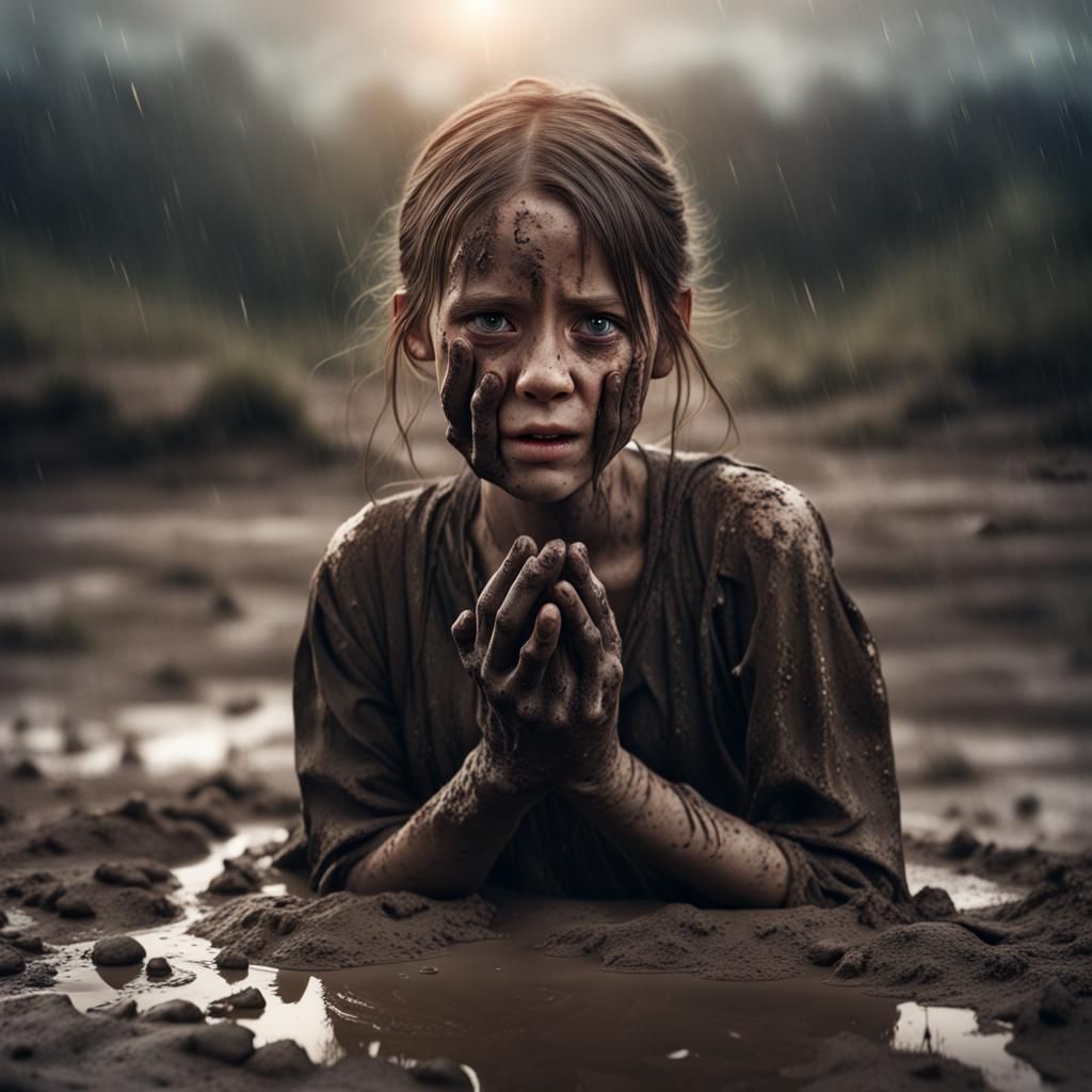 Crying Girl Reaches Out: Dramatic Digital Art