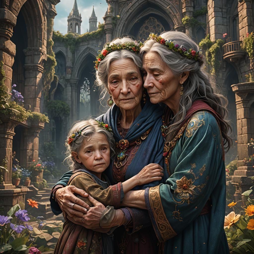 Generational Embrace: Detailed Fantasy Concept Art