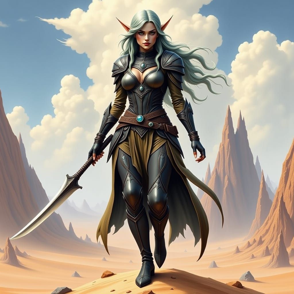 Elegant Desert Elf Warrior in Motion