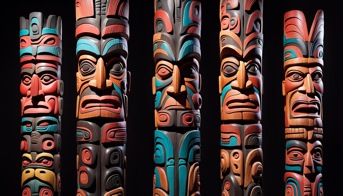 First Nations Totem Pole Sculpture: Studio Photograph