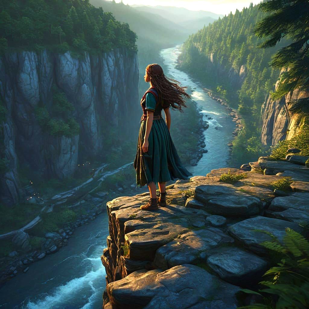 Ethereal Goddess at Sundown: A Hyperdetailed Cliffside Scene