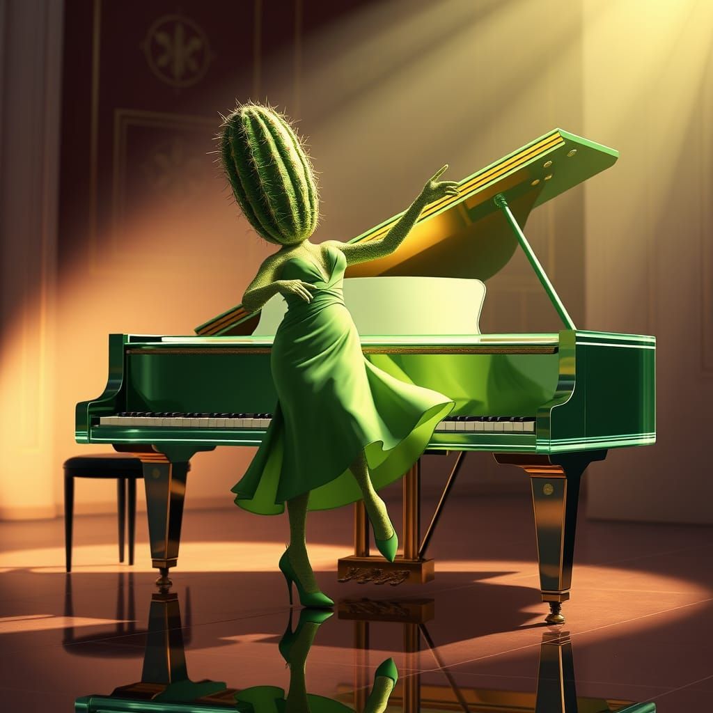 Elegant Cactus Tap-Dancer in Futuristic Setting