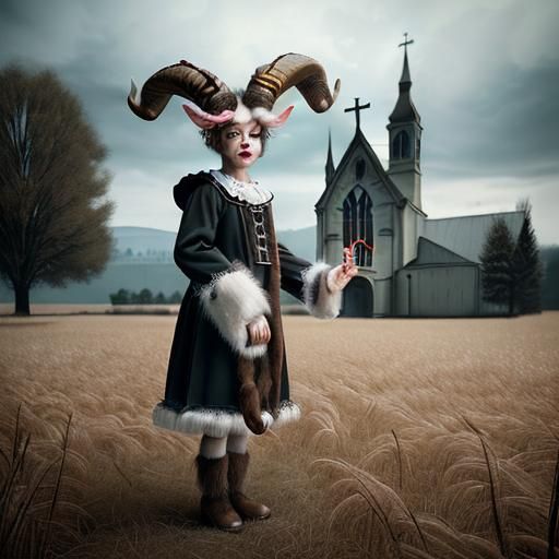 Vintage Krampus Costume Photograph in Overcast Field