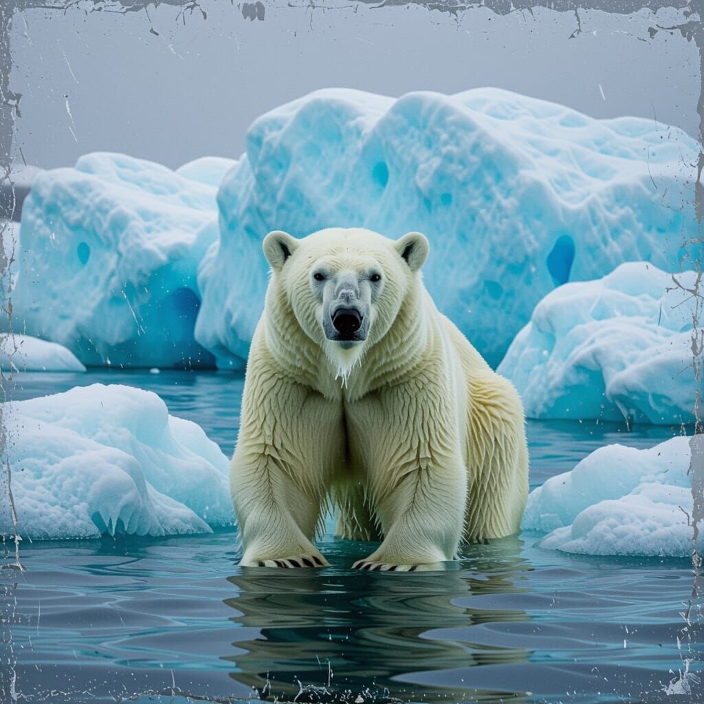 Distressed Polar Bear on Melting Icebergs