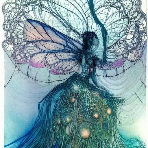 Lotus Fairy in Fantasy Forest by Arthur Rackham