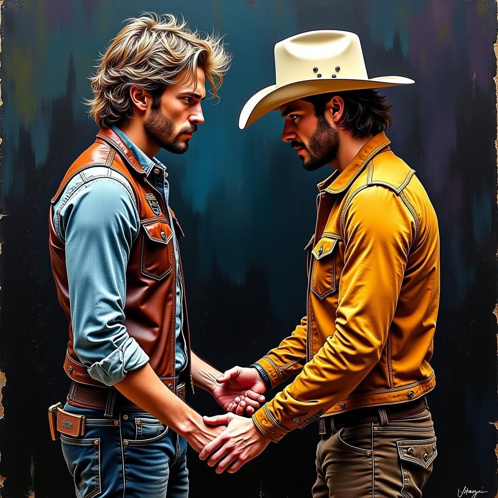 Two handsome cowboys in love