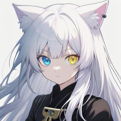 1 cat girl, solo, long hair, looking at viewer, bangs, one b...