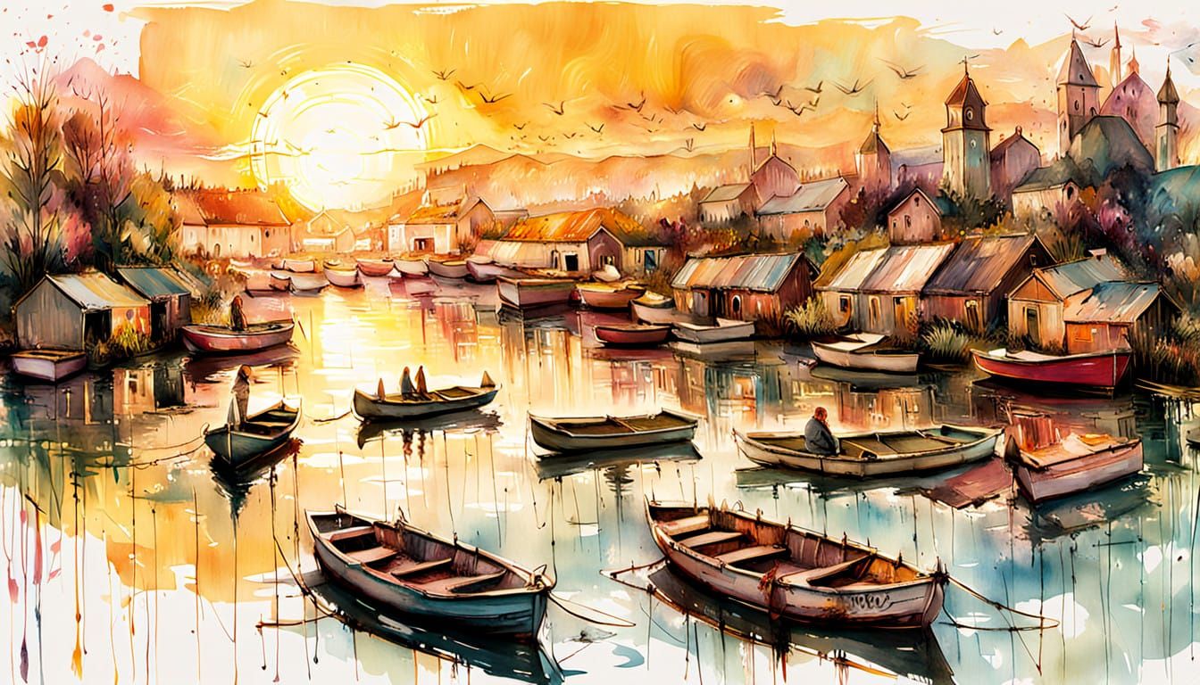 Surrealistic Summer Lake Scene in Honeypunk Aesthetic