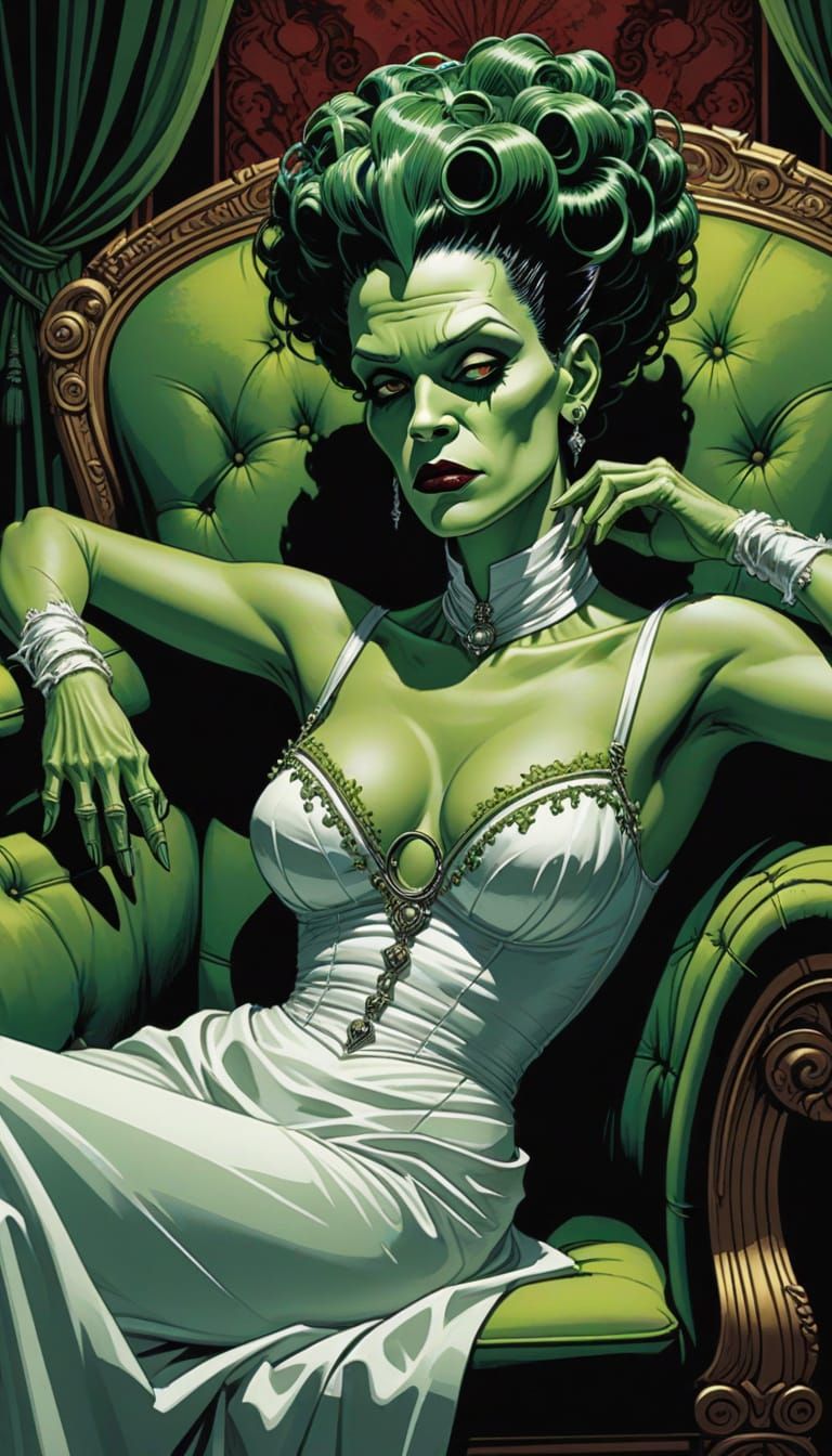 Bride of Frankenstein Reclines in Comic Art Style