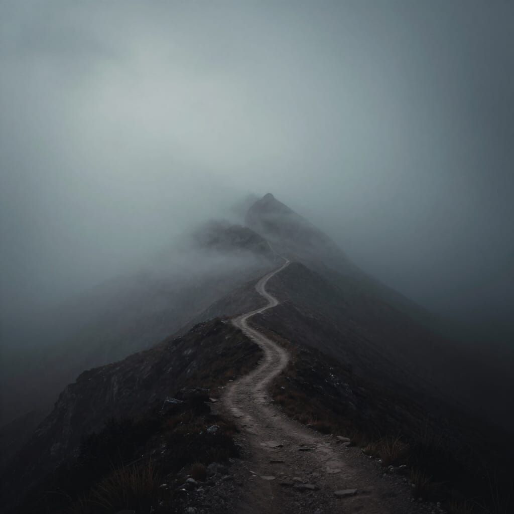 Lonely Mountain Trail Ascends into Ethereal Fog