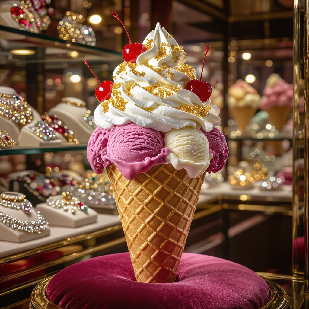 Gemstone Ice Cream Cone with Gold Topping