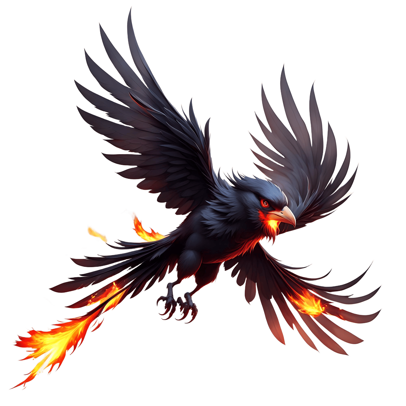 Anime Black Bird Waving Wings and Throwing Flames