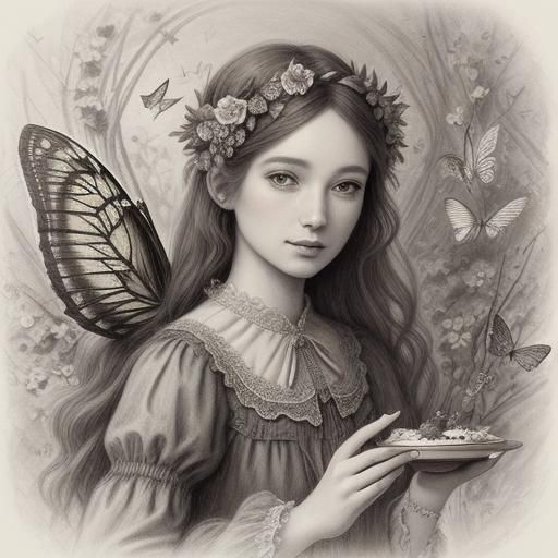 Butterflies Carry Cake: Detailed Charcoal Art