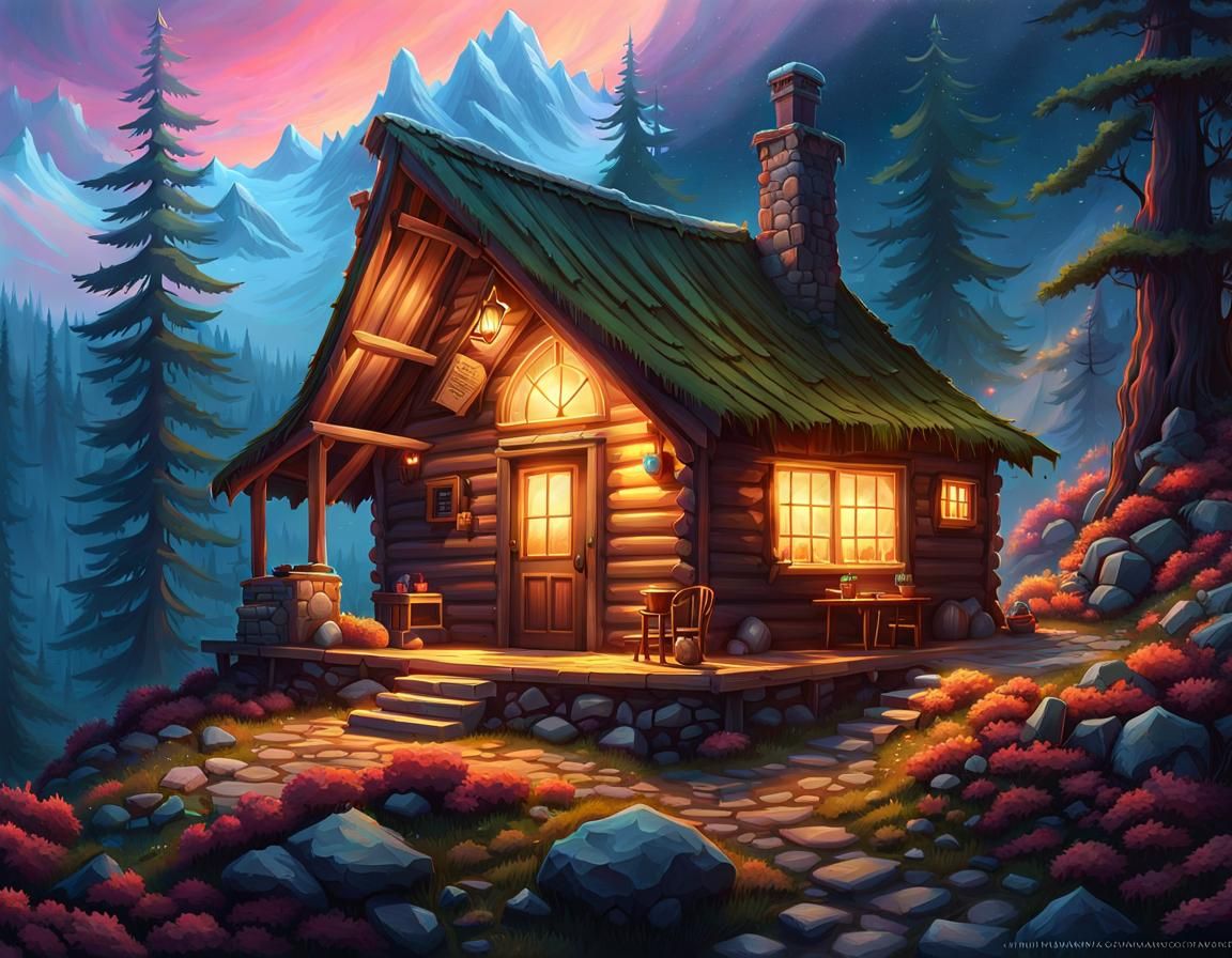 Cabin in Magical Mountains, Candy Art Style