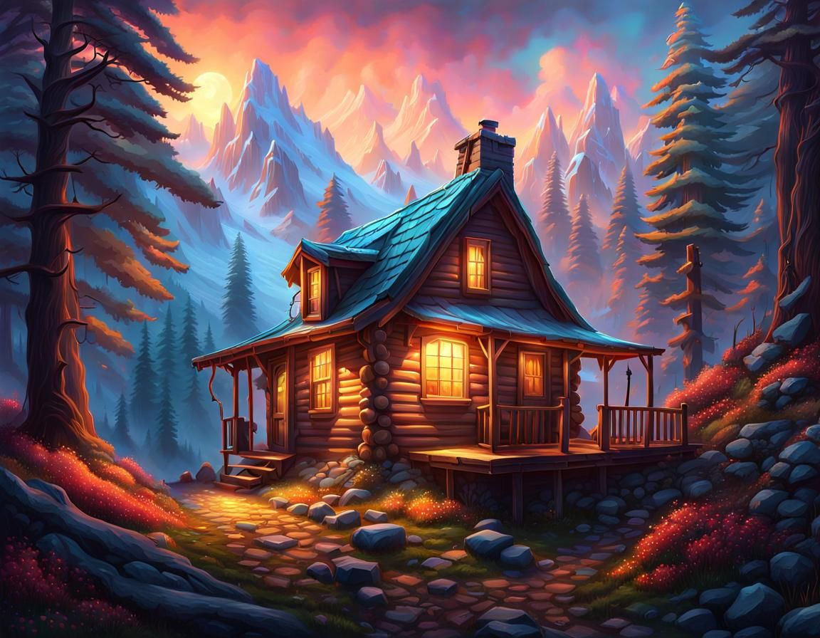 Magical Woodcutter's Cabin in Candy Art Style