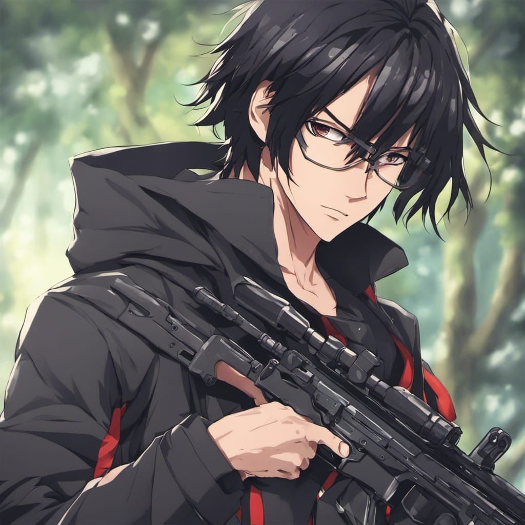 Blindfolded Anime Hero with Sniper Rifle