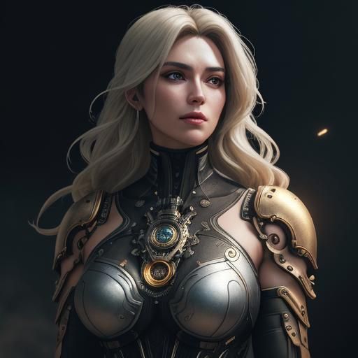 Cyberpunk Woman with Clockwork Arm Concept Art