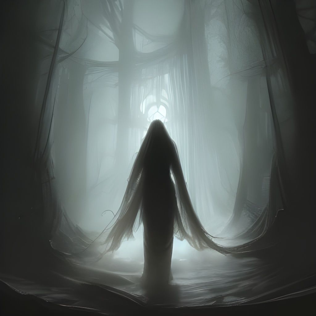 Ghostly Woman in Detailed Mirror, Dark Fantasy Art