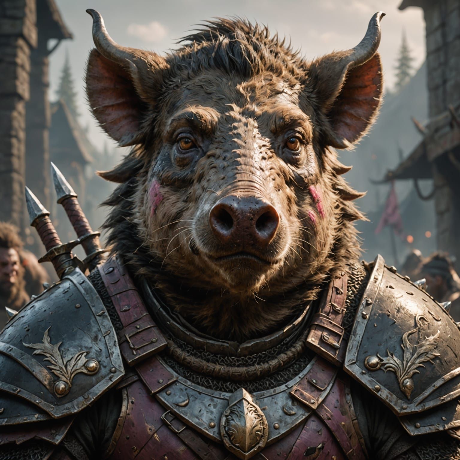 Boar Warrior Portrait in Dark Fantasy Style