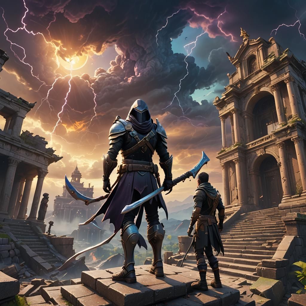 Epic Fortnite Warrior in Stormy Battle Scene