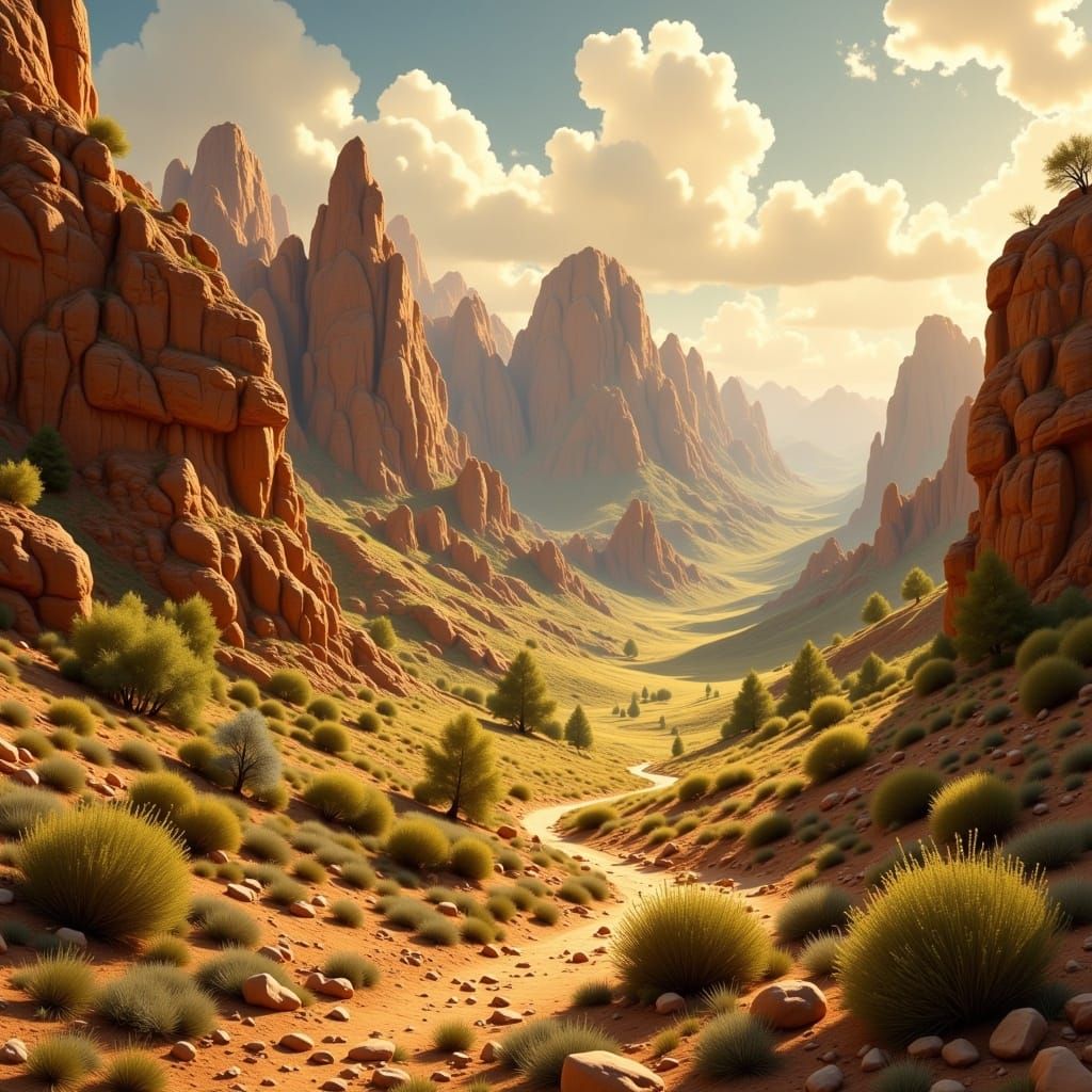 Golden Canyon Landscape in Rustic Tones